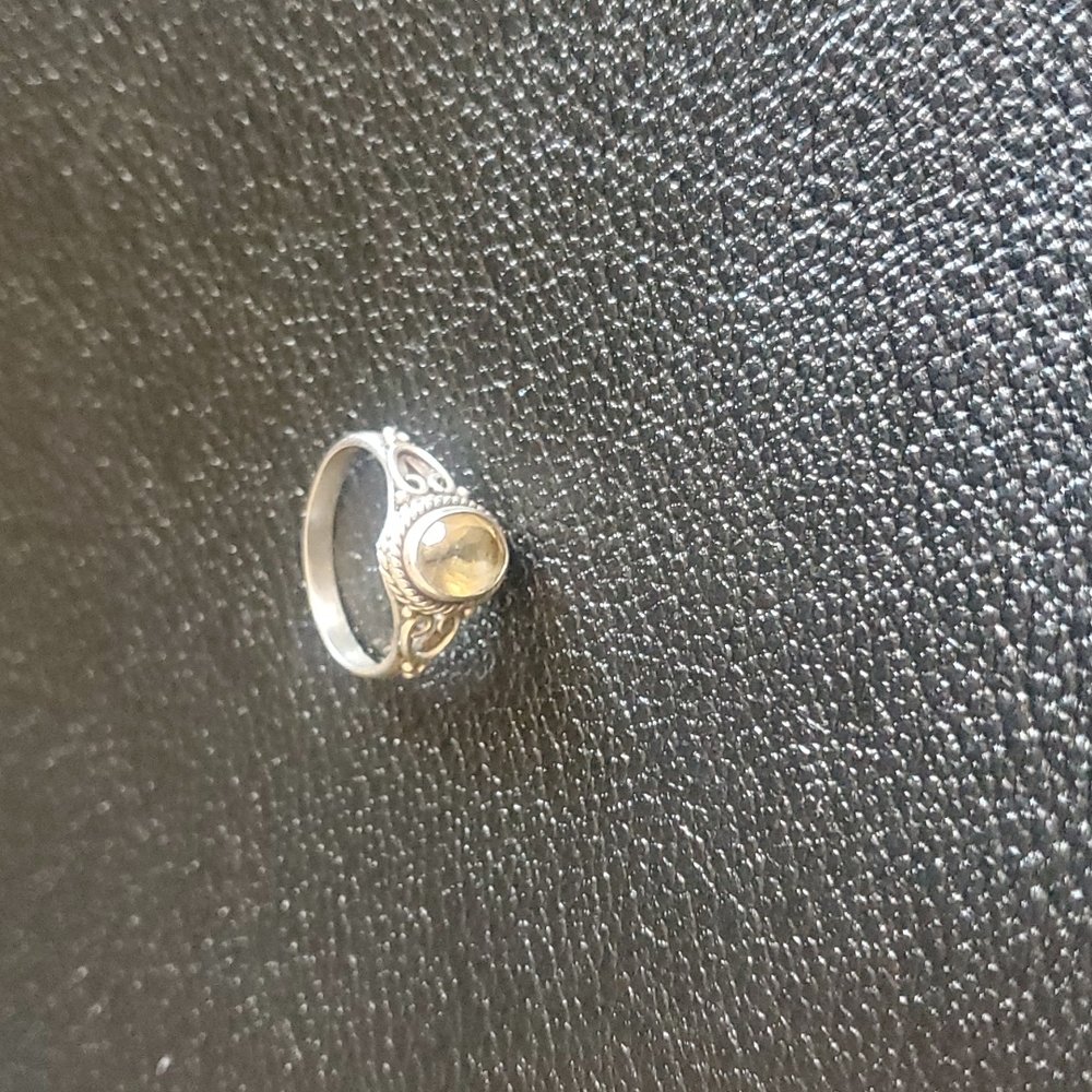 Clear yellow quartz stainless steel ring